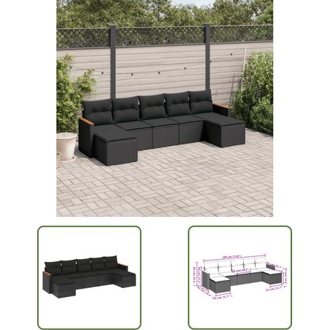The Living Store 7-tlg. Garten-Sofagarnitur mit Kissen Schwarz Poly Rattan - Gartensofas - Outdoor Möbel - Gartenmöbel Set - Rattan Sofa - Lounge Set (1/3)