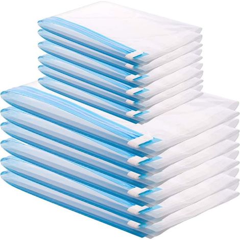 12 Pieces Vacuum Bags for Clothes Storage, Space Saving, Reusable and Durable, 6 Bags 60x40cm and 6 Bags 50x35cm, No Pump Required.