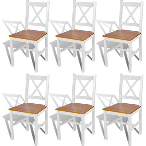 Juego de 6 sillas de cocina comedor de diseño clásico Madera de pino blanco CDS022158