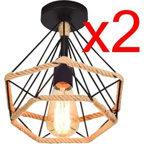 Plafonnier Industriel - Fusion 2PCS - Cage 2525cm - Noir - Convient pour Salon, Salle à Manger, Café, Bar (1/4)
