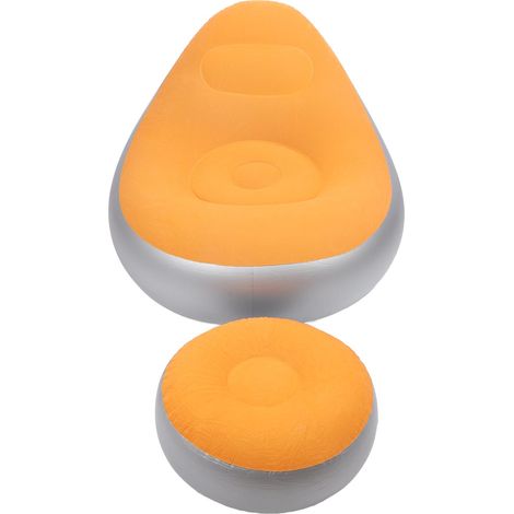 Canapé gonflable pliant avec repose-pieds, sofa lounge portable en PVC floqué orange pour intérieur extérieur camping jardin (1/5)