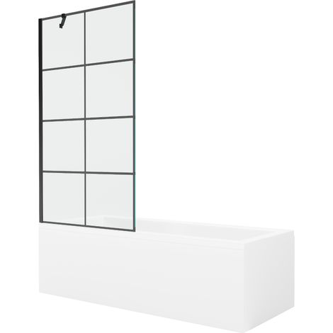 Mexen Cubik vasca da bagno rettangolare 170 x 70 cm con pannello e schermo a 1 anta 90 cm, motivo nero - 550317070X9509007077 (1/5)