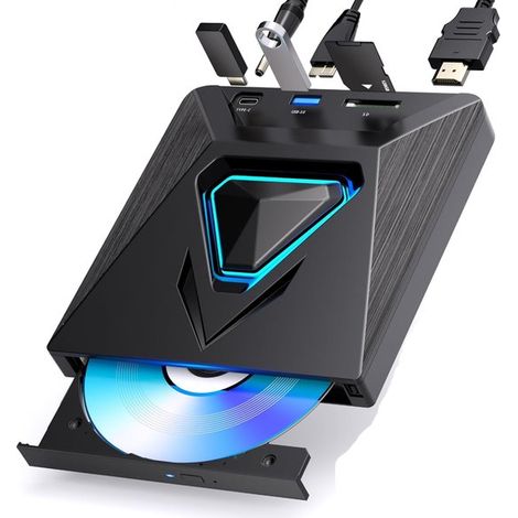 Lecteur/graveur CD/DVD externe，Lecteur portable avec ports USB 3.0 et Type-C，Graveur Ultra Haute Définition，Compatible avec Windows 11/10/8 (1/5)