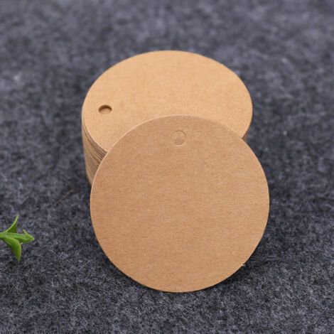 (Brown) 100PCS Kraft Paper Tags Gift Tag-Round Tag 5x5cm Kraft Labels Wedding Tags with Twine for Dragees Christmas Birthday Communion (1/4)