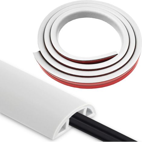 Goulotte Passe câble Sol PVC Flexible autocollante 2m 30 mm x 10 mm, Blanc (1/5)