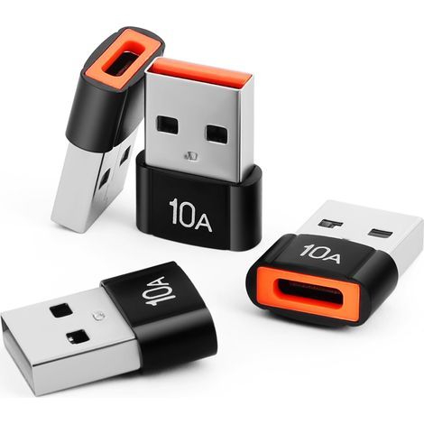 Adaptateur USB vers USB C, 4PCS Adaptateur USB A vers C, Type C Femelle USB A Mâle Convertisseur Chargeur, Compatible avec iPhone 16 MacBook Pro,Samsung Galaxy,Téléphones Type-C et Plus (Noir) (1/5)
