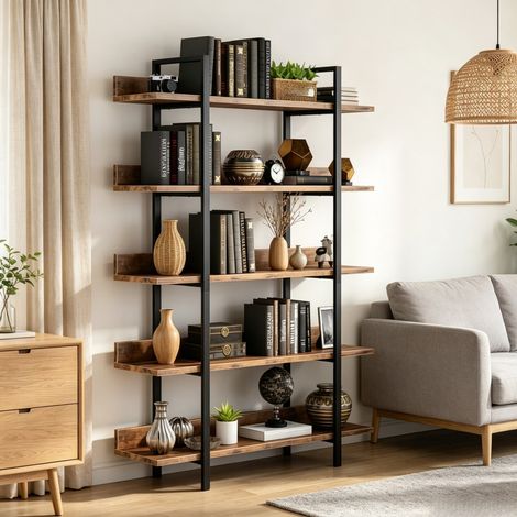 Librería de pie de 5 estantes en aglomerado y metal 105x33x180 cm OKWISH (1/5)