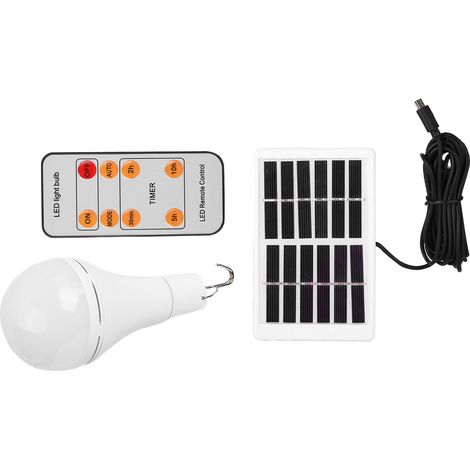 Lampe solaire LED 9W, 5 modes avec capteur lumineux, idéale pour camping et tente, blanc froid. Kit: ampoule + télécommande + panneau solaire + interrupteur intelligent (livré avec piles). (1/5)