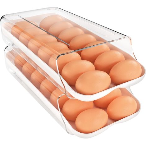 Lot de 2 Porte-œufs, Distributeur automatique, Plastique transparent, Plateau amovible, Pour réfrigérateur (1/5)