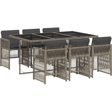 vidaXL Set da Pranzo da Giardino 7 pz con Cuscini in Polyrattan Grigio