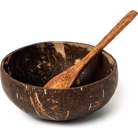 Ensemble de bols et cuillères en noix de coco bio - Produit écologique - Fait à la main - Biodégradable et sans plastique (1/4)