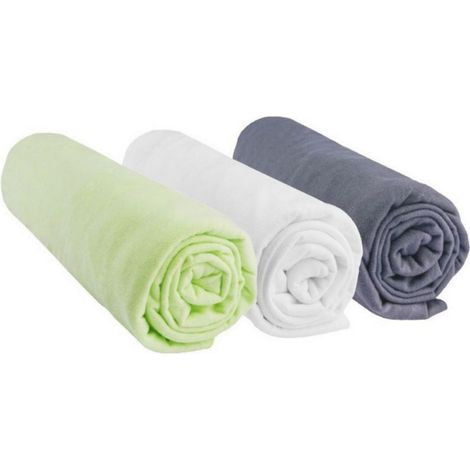 Drap housse 60x120 Coton Anis Blanc Gris (Lot de 3) (1/5)