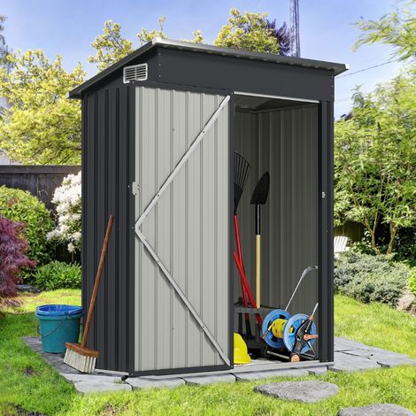Abri de Rangement Toutes Saisons Abri à Outils Utilitaire avec Toit en Pente Porte Ouvrante Aérations Cadre en Métal Galvanisé Gris (1/5)