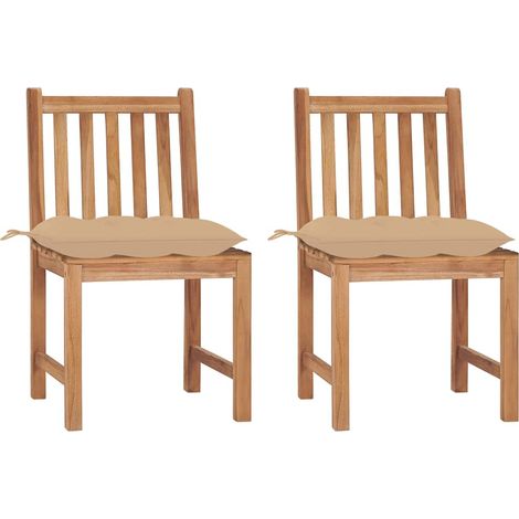 vidaXL Sillas de jardín 2 unidades madera maciza de teca con cojines (1/4)