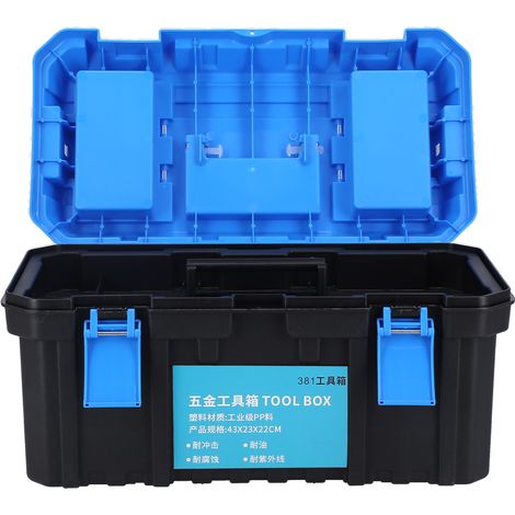 Boîte à outils portable en plastique PP pour pièces de quincaillerie, double compartiment, valise d'électricien 381Large (1/5)