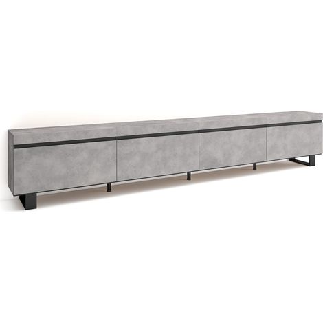 Skraut Home – Meuble TV industriel 320x57x35 cm – Grand espace de rangement – Finition ciment mat et noir – Pieds métalliques modernes (1/5)