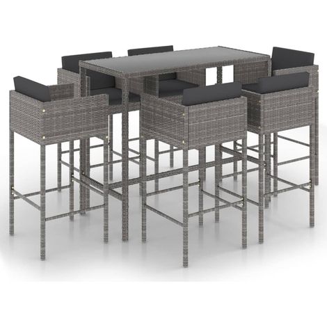 Maison Exclusive - Set da Bar da Giardino 7 pz con Cuscini in Polyrattan Grigio (1/5)