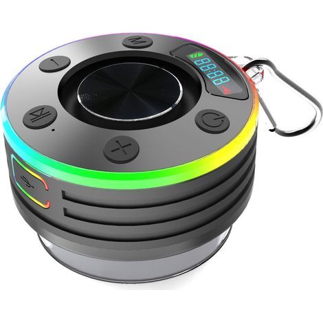 Enceinte Bluetooth Douche, Enceinte Bluetooth Portable sans Fil Etanche IP7, avec Ventouse pour La Salle De Bain, Lumière LED, 360° Stéréo, Appel, Haut-Parleur pour Soirées Plage, Voyage, Douche (1/5)