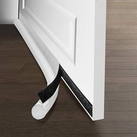 Bas de Porte, Boudin de Porte Anti Froid Unilatéral avec Joint Auto-Adhésif, 0.95m Isolant Porte Contre Bruit Insectes pour Les Fissures et Les Espaces (Blanc) (1/4)