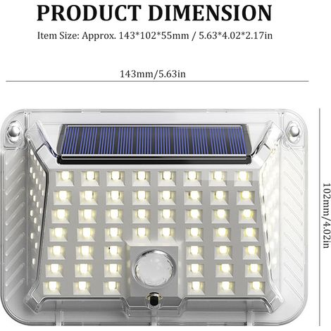 Lampe solaire à trois faces avec 100 LED, lampe à induction solaire, applique murale étanche pour éclairage extérieur, éclairage de jardin et d'aménagement paysager. (1/3)