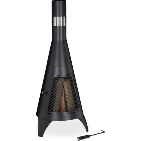Relaxdays – Brasero cheminée de jardin acier noir – Dimensions HxD 120x45cm – Porte de protection – Pour feu de camp extérieur