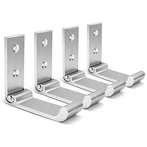 4 Stück - Silber - Faltbare Wandhaken, Faltbare Wandhalterung für das Büro, Faltbare Gaming-Headset-Halterung, Verstellbare Aluminium-Headset-Halterung für alle Headset-Größen (1/4)