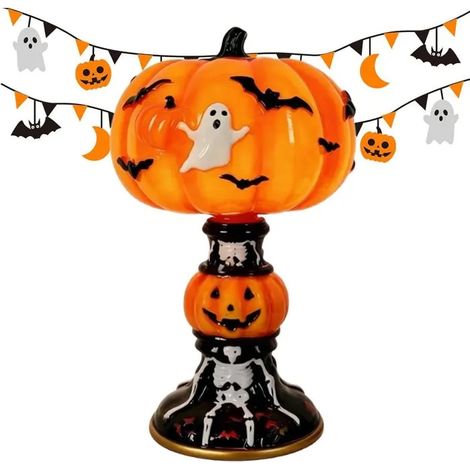 Lampe de nuit d'Halloween gothique en résine, centre de table citrouille alimenté par USB (1/5)
