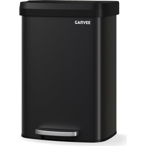 Poubelle de cuisine – 50 L – Acier inoxydable à pédale, couvercle fermeture douce anti-odeurs, anti-traces/antirouille, cerclage sac, poignée arrière – Noir (1/5)