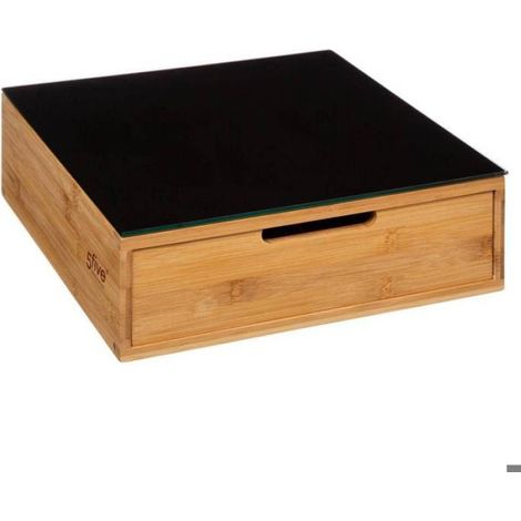 Porte-Capsules - 2 Tiroirs - Bambou - Verre Trempé - Compatible Toutes Capsules - 30 x 30 x 10 cm - 1 Pièce (1/5)