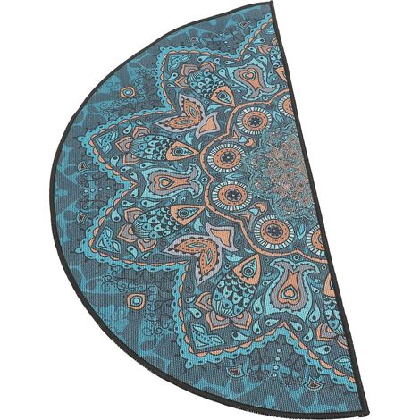 Tapis D'entrée Bohème Demi-Cercle en Polyester Absorbant et Facile à Nettoyer, Décoratif pour Salle de Bain et WC Style Ethnique Unique (1/5)