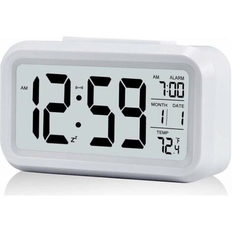 Réveil Digital Réveil Matin, Horloge Numérique Réveil à Pile Silencieux pour Enfants Adultes Grand écran LED Température Calendrier(Blanc)