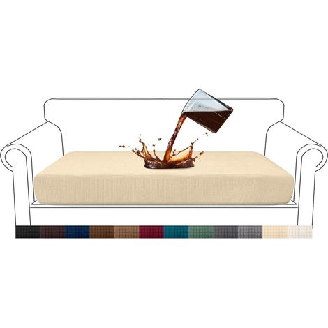 Sitzkissenbezug Jacquard Stretch Wasserdicht Sofa 3 Sitzer Beige (1/5)