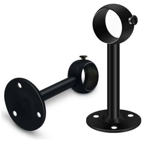 Set of 2 Heavy Duty Black Curtain Rod Brackets for Ceiling Rod, 25mm Stainless Steel Curtain Rod Brackets, Curtain Rod Brackets for Wardrobe, Wardrobe (1/4)