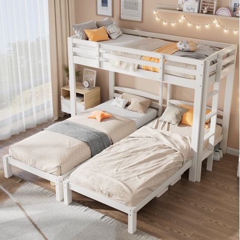 Letto a Castello 90x200 cm con Triplo Ripiano Bianco (1/5)