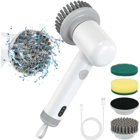 Electric Cleaning Brush, Cordless Portable Electric Brush with 4 Replaceable Heads, USB Rechargeable Waterproof Quiet for Kitchen Tile Bathroom Bathtub MUMU (1/4)