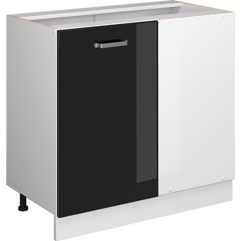 Eckschrank für Haushaltsgegenstände R-Line, Schwarz Hochglanz, 86 cm mit Tür, ohne Arbeitsplatte, Vicco