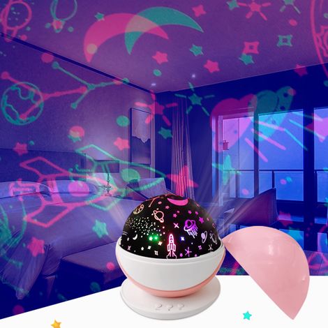 Ortviai Projecteur LED rotatif pour chambre et ambiance festive – lumière chaude & multicolore, motifs étoiles/animaux, USB ou piles AAA (1/5)