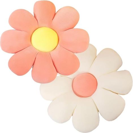 2 coussins fleur, 38 cm, blanc et rose, en peluche douce, lavable en machine, pour chambre d'enfant, canapé ou décoration intérieure (1/5)