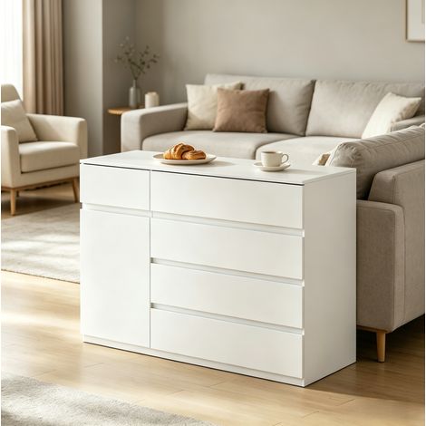 Aparador de almacenaje 100x40x80 cm blanco, aglomerado, 5 cajones – MEUBLIV (1/5)