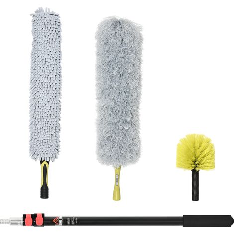 Beyamis Hausreinigungsset mit ausziehbarer Stange, Staubwedel für Vorhänge, Mikrofaser-Staubwedel und Deckenventilator-Staubwedel, gelb und grau