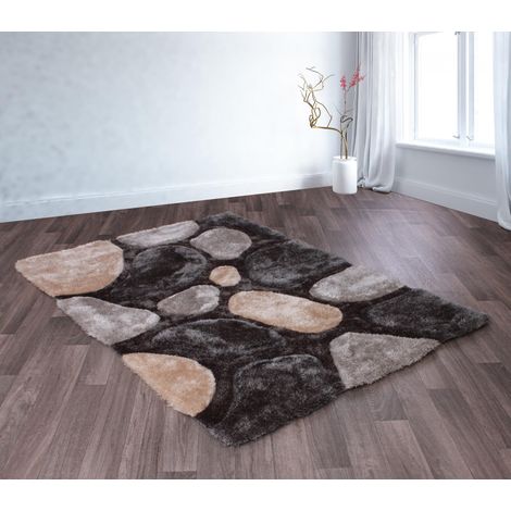 3D Carved Stepping Stones Soft Silky Fluffy Shaggy Rug Carpet Grey 80 x 150 cm (2'6"x5'0") (1/4)