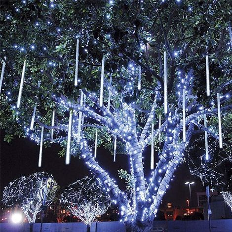Guirlande Solaire Pluie De Météores - 8 Tubes De 30 Cm - Étanche IP65 - Pour Arbre De Noël Fête Mariage Extérieur (1/5)