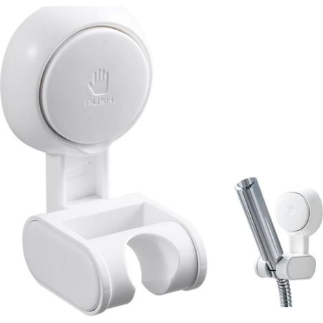 Support Pommeau de Douche Sans Percage, Support Douchette Ventouse Blanc,Support de Douche avec Une Crochet,Base de Douche,Réglable,Etanche(Blanc)