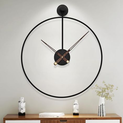 Grande horloge moderne de salon XXL, Horloge murale ronde noire en métal pour cuisine, bureau, chambre à coucher, horloges murales vintage, fonctionnement à pile sans tic-tac, mécanisme (1/5)