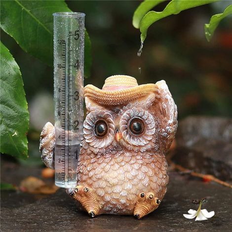 Pluviomètre de jardin, pluviomètre hibou décoratif pour jardin extérieur, décoration de capteur de pluie, pluviomètre hibou en résine décoratif pour jardin (1/5)