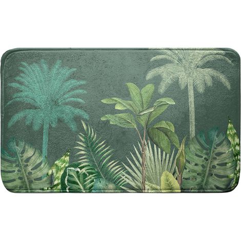 Douceur D'Intérieur – Tapis de bain motif feuillage exotique 45x75 cm – 100% polyester microfibre 220 gr/m² – Antidérapant – Collection Vagabonde