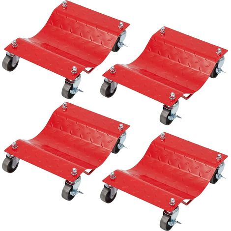 Chariots rouleurs Robustes pour Voiture – Capacité 6000 lbs – Acier renforcé – roulettes pivotantes à 360° antidérapantes avec Freins – Lot de 4, Bordeaux, Plaque filetée, 4pcs, 6000 lbs