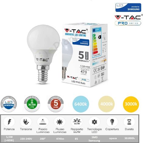 V-TAC PRO Lampadina led P45 globo 5,5w attacco piccolo E14 opaco luce bianca naturale calda  Bianco freddo (1/3)