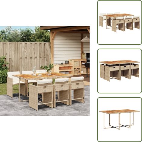 The Living Store 7-tlg. Garten-Essgruppe mit Kissen Beige Poly Rattan - Gartentisch (1/5)