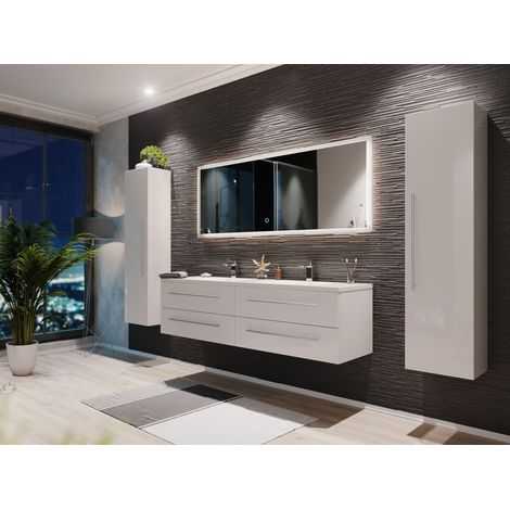 Badmöbelset Colossos160 4-teilig LED Spiegel 2x Hochschrank weiss hochglanz (1/5)
